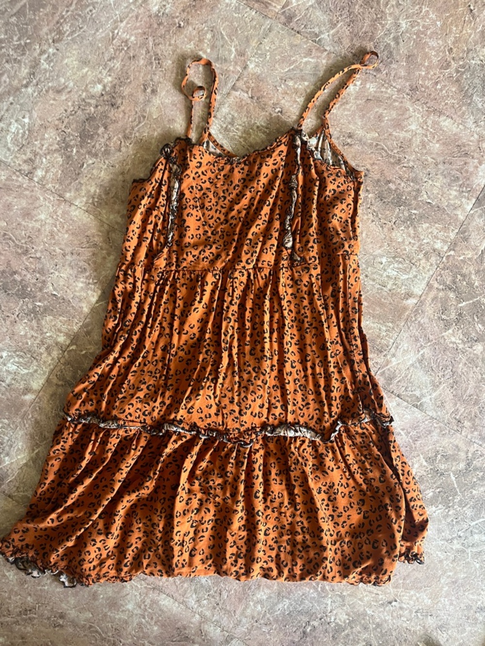Sleeveless Leopard Print Slip Dress in Burnt Orange